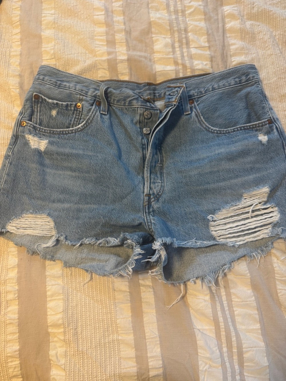 Levi's Light Blue Ripped Denim Cutoff Shorts